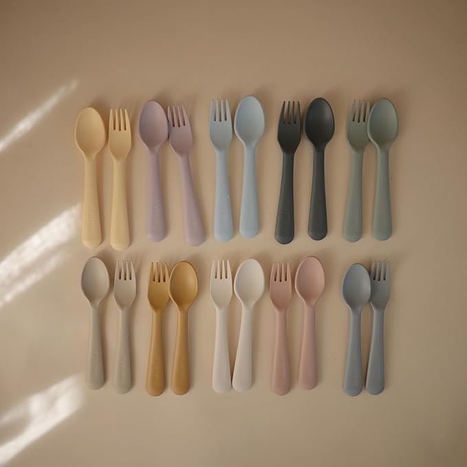 mushie Flatware Fork and Spoon Set For Kids | Made in Denmark (Soft Lilac)