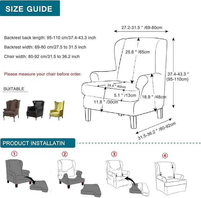 KRFOONN Stretch Wing Chair Slipcovers Printed 2 Piece Wingback Chair Covers - Image 7