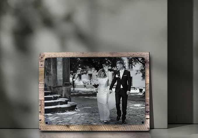 MUNDAZE Custom Portrait Metal Print on Reclaimed Wood Pallet Frame – Personalized Family Photo Gift – Glossy Aluminum Wall Art Keepsake – Made and Shipped in USA (10 x 8)