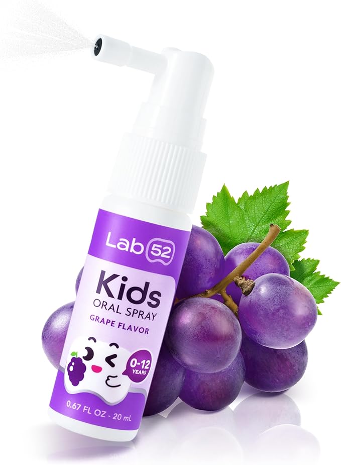 LAB52 Kids Oral Spray, Toddler Toothpaste Helper for Cavity Repair and Fresh Breath, Children Anticavity with Fluoride Free for Newborn to Preschoolers, Xylitol Grape Flavor
