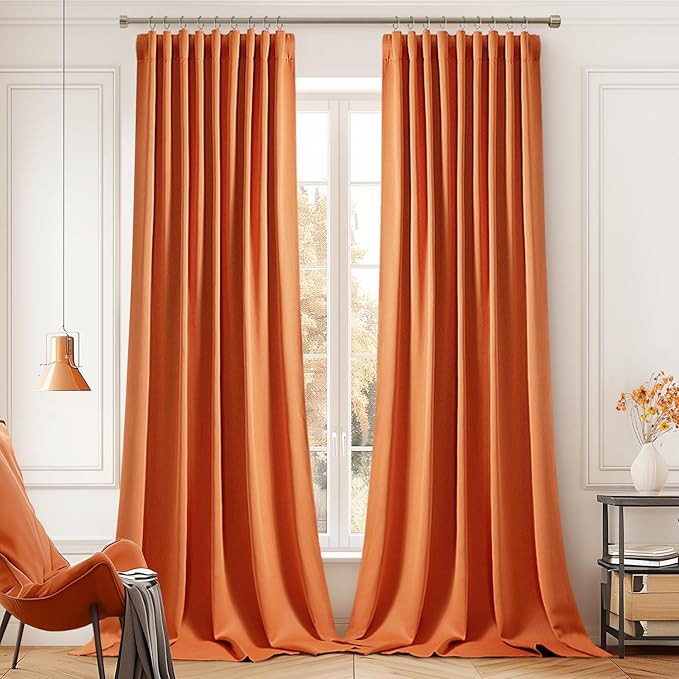 MIULEE Orange Back Tab Blackout Curtains 108 Inch Long 2 Panels Set for Living Room Bedroom Privacy, Rod Pocket/Pinch Pleated Fall Extra Long Thermal Insulated Room Darkening Light Blocking Drapes