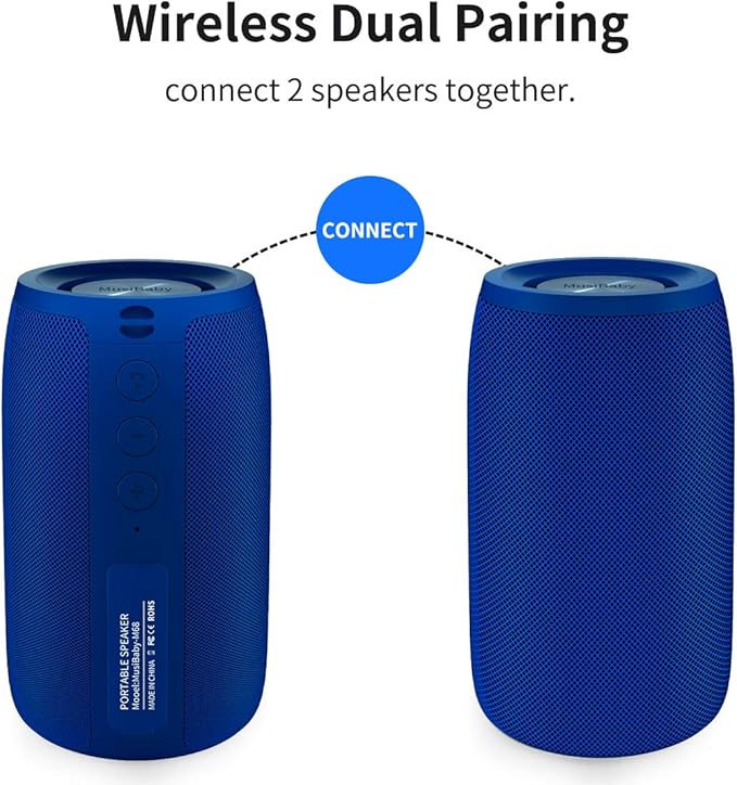 Bluetooth Speaker,MusiBaby Wireless,Waterproof,Outdoor,Portable Speaker,Dual Pairing,Loud Stereo,Booming Bass,24H Playtime Wireless Speakers for Home,iPhone,Party,Gifts(Blue)