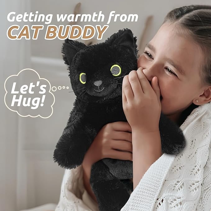 Black Cat Stuffed Animals, Microwavable Stuffed Animal Adorable Fluffy Cat Plush for Warmth & Comfort, Heatable Coolable Lavender Scent Cat Toy, Cute Soft Plushies Cat Gifts for Kids Boy Girls & Adult