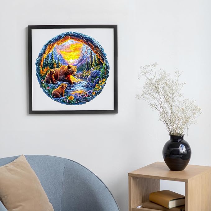 Wooden Puzzles for Adults and Kids - Bear Family Wooden Jigsaw Puzzle - Unique Animal Shaped Wood Puzzles Adult - Creative Birthday Gift Family Game 290pcs