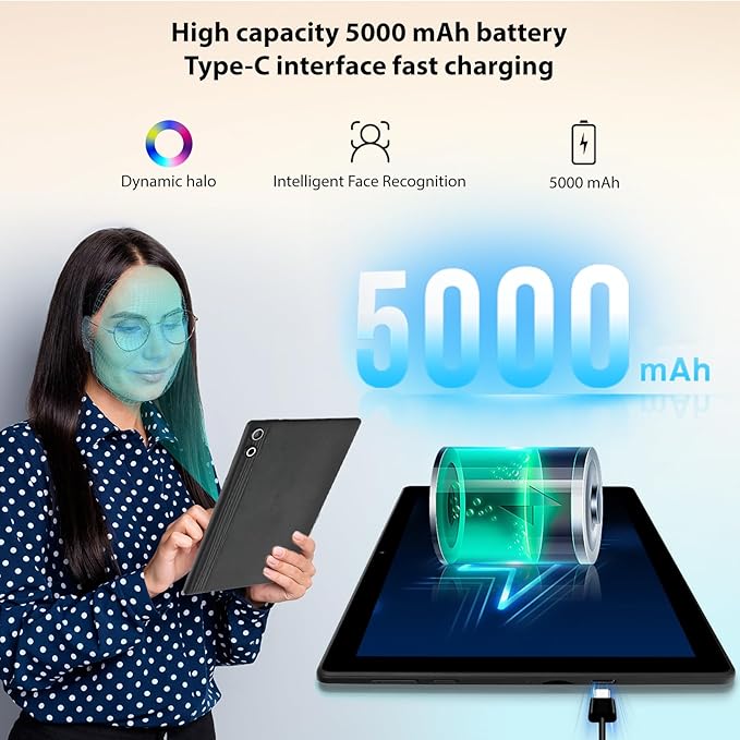 Tablet 10 inch Android 14, Octa-Core, 10GB RAM 64GB ROM 1TB Expandable, Widevine L1, 1280x800 IPS Touchscreen, BT 5.4, Dual Camera with Flash (Black)