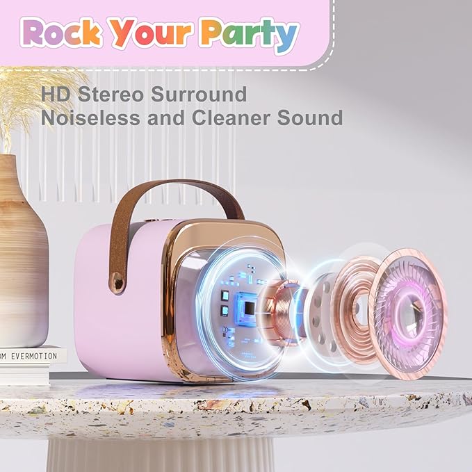 FLUESTON Mini Karaoke Machine for Kids Adults, Portable Bluetooth Speaker with Wireless Microphone, Birthday Kids Gifts Toys for Girls Ages 3, 4, 5, 6, 7, 8, 9,10,11,12+ Years Old