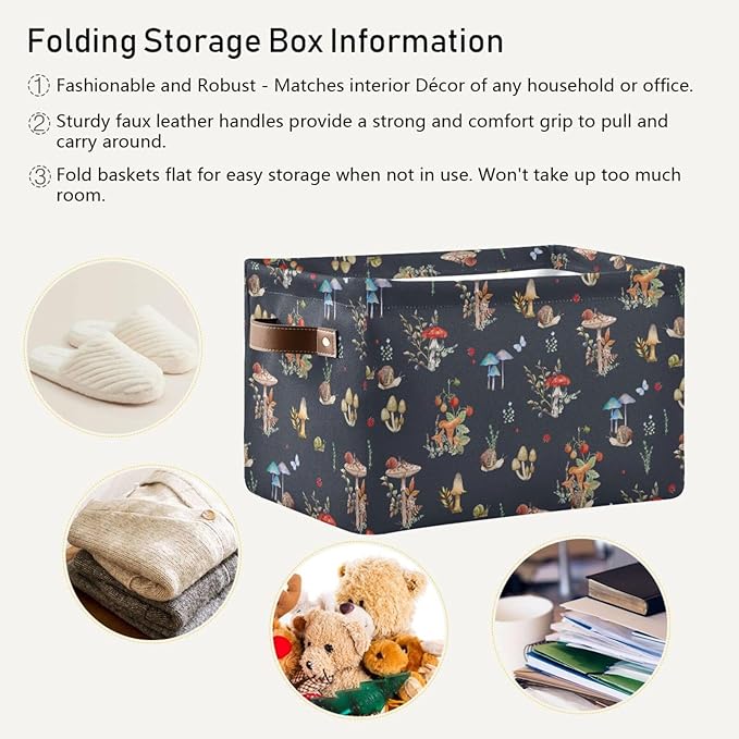 Storage Basket Bin Mushroom Snail Organizer Basket Collapsible Shelf Basket Cube with handle for Nursery Bedroom Bathroom, one sizex1
