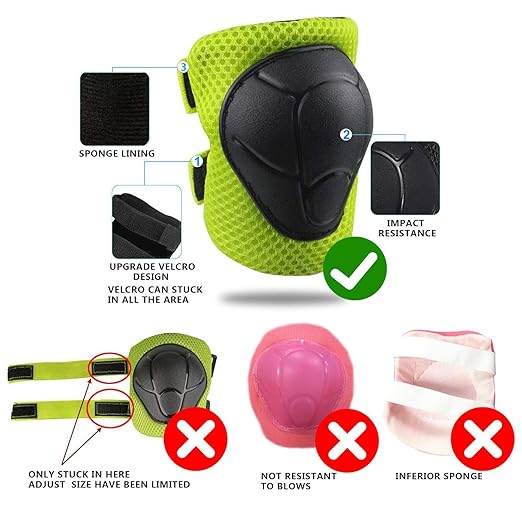 Knee Pads for Kids Knee Pads and Elbow Pads Toddler Protective Gear Set Kids Elbow Pads and Knee Pads for Girls Boys with Wrist Guards 3 in 1 for Skating Cycling Bike Rollerblading Scooter-Green M