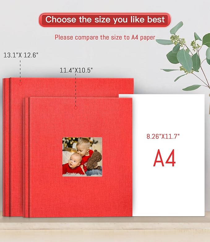 popotop Photo Album Self Adhesive with Picture Display Window,40 Pages DIY Scrapbooking Supplies Kit for 4x6 8x10 Picture,Linen Cover Memory Book for Baby Wedding, with Scraper and Metallic Pen