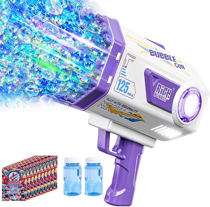 BOMOCO Bubble Gun,125 Holes Bubble Machine Bubbles for Kids 3-12,Bubble Blaster Gun with Bubble Solution Summer Outdoor Bubble Toys Birthday Wedding Halloween Party Favors Gifts Bubble Maker,Purple