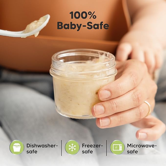 KeaBabies 12pk 4oz Glass Baby Food Containers with Lids - Leak-Proof, Microwavable Small Glass Jars, Baby Purees & Toddler Snack Storage Containers, BPA-Free, Dishwasher & Freezer Safe (Terracotta)