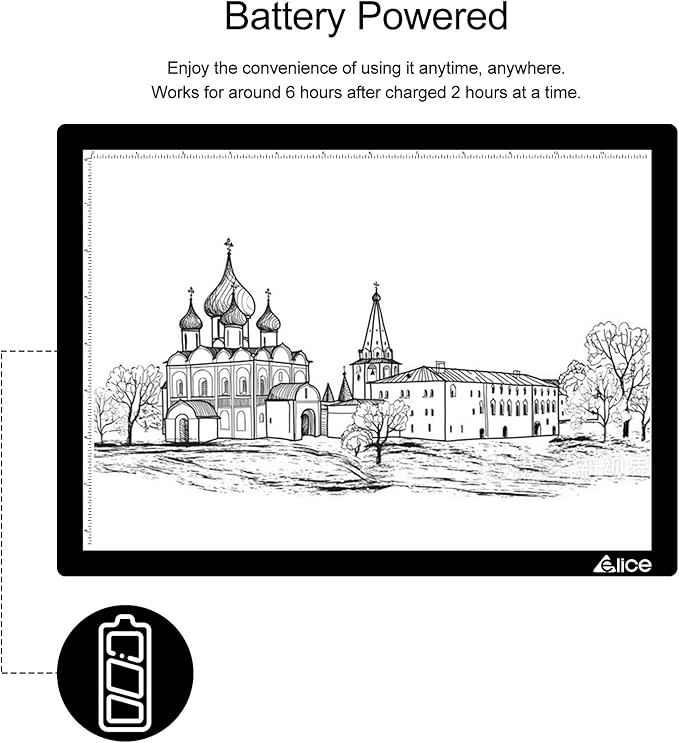 LED Light Pad, ELICE A4 Wireless Battery Powered Light Pad Artcraft Tracing Pad Light Box Dimmable Brightness Rechargeable Light Board for Artists Drawing Sketching Animation Stencilling X-ray Viewing