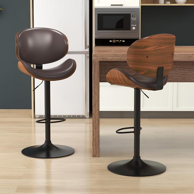 KCC Bar Stools Set of 3, Swivel Adjustable Height Barstools, PU Leather - Image 3