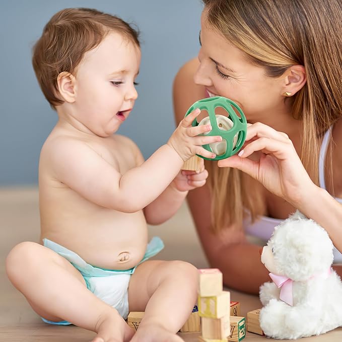 MCGMITT Baby Montessori Sensory Toys for 0-6 6-12 Months, Easy Grasp Food Grade Stretchy Silicone Baby Teether Teething Rattle Toys, BPA-Free Infant Teether Ball Chew Rattle Toys Shower Gifts