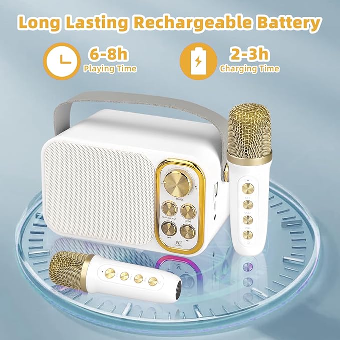 Mini Karaoke Machine for Kids Adult, Portable Bluetooth Karaoke Speaker with 2 Wireless Microphones for Home Party, Great Gifts for Boys and Girls Ages 4, 5, 6, 7, 8,9,10,11, 12+ Years Old