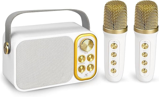 Mini Karaoke Machine for Kids Adult, Portable Bluetooth Karaoke Speaker with 2 Wireless Microphones for Home Party, Great Gifts for Boys and Girls Ages 4, 5, 6, 7, 8,9,10,11, 12+ Years Old