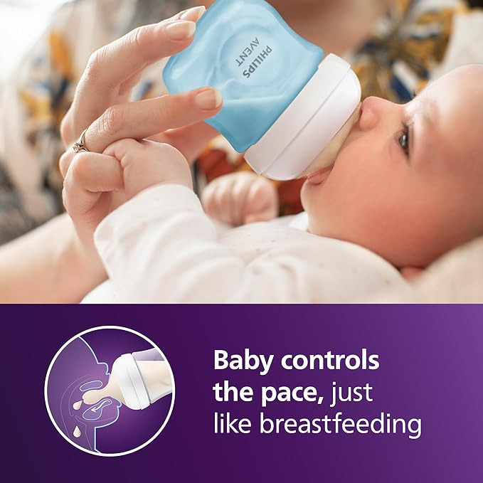 Philips Avent Natural Baby Bottles with Natural Response Nipples (Slow Flow, Flow 2), 4oz, Blue, 4-Pack, SCY900/24