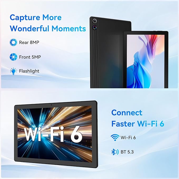 Tablet, Android Tablet 10.95",16GB RAM 128GB ROM 1TB Expansion, Octa-Core, Android 14, 1280x800 FHD, Dual Camera, WiFi6, BT5.3, 6800mAh Battery