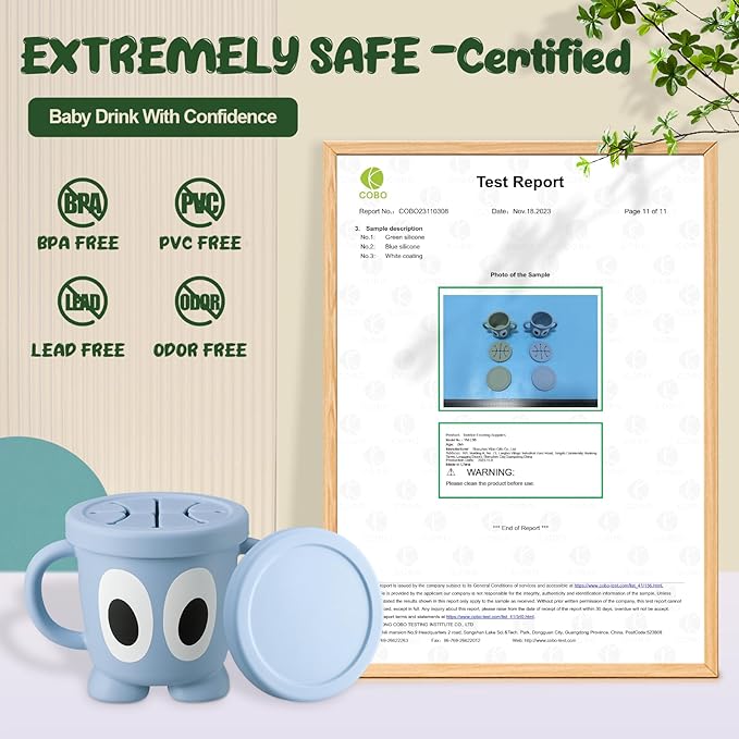 Silicone Snack Cups Food Container for Toddlers and Babies, Spill Proof Training Cup with Snack Cup Lid & Dust Proof Lid, Comes with a toy strap, Without BPA, Lead, or Phthalates (Sage & Gray)