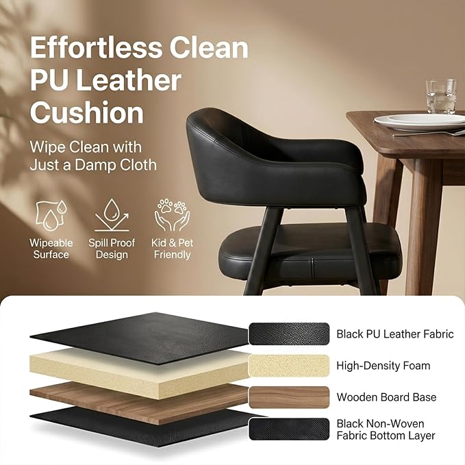 HNY Modern Dining Room Arm Chairs Set of 4, Retro Faux Leather Upholstered - Image 4