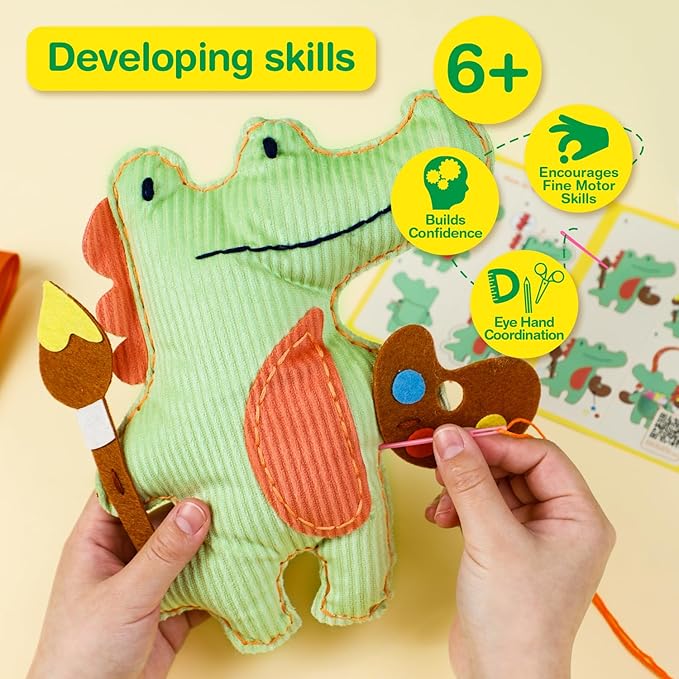 Avenir Sewing Kit for Kids Birthday Gifts for Kids Aged 6 Corduroy Fabric With Shoulder Strap Safe Needles Pre-cut Felt Easy DIY Arts and Crafts for Boys and Girls Stuff No Mess with Full Instructions