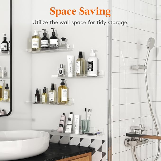 Lifewit Floating Shelves for Wall, 8 Pack Clear Acrylic Shelf 15" Room Decor for Bookcase/Vinyl Record Display/Photo/Picture in Bedroom, Living Room, Bathroom, Kitchen Storage and Organization