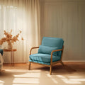Bonnlo LinenTeal Mid Century Modern Accent Chair, Soild Wood Padding Lounge by Bonnlo