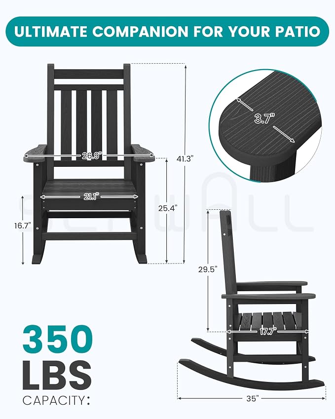 SERWALL Outdoor Rocking Chair, HDPE Rocking Chair - Image 3