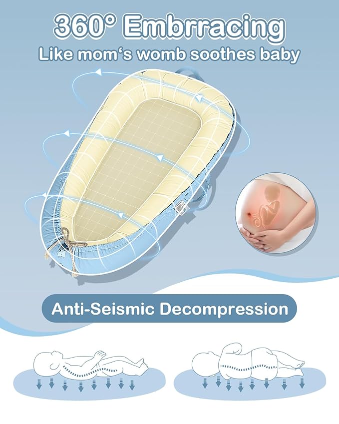 Baby Lounger - Infant Lounger for Newborn 0-25 Months, Waterproof Inner Cover and Pure Cotton Breathable Baby Nest Cover, Newborn Lounger for Baby Boys&Girls, Portable Baby Bed for Home and Travel
