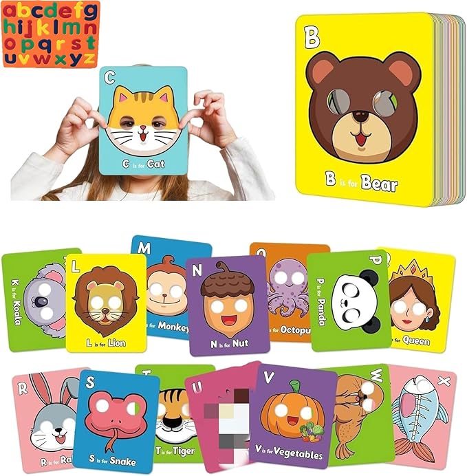 26 PCS Alphabet ABC Flash Cards with Animal Masks, Alphabet mask Cards, Giant Letter ABC Animal Faces Flash Learning Flashcards, Interactive Education Games, Learn Letters (Multicolor, 1Pcs)
