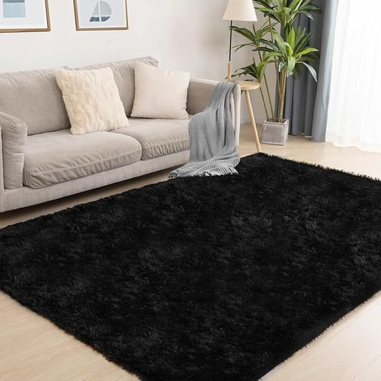 Black Area Rug - 9x12, Soft Plush for Living Room, Bedroom & Nursery, Non-Slip Indoor Carpet for Study, Kids Room Decor