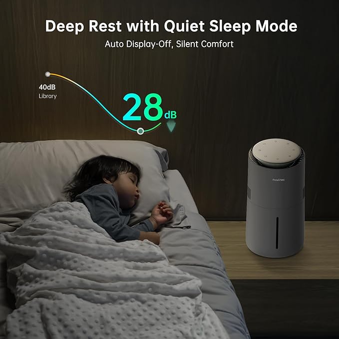 MistFree Smart Humidifier for Bedroom, Evaporative Humidifier No White Dust, Auto Humidity & APP Control, 3L Water Tank Easy to Clean, Sleep Mode, Timing, Humidifiers for Nursery/Baby(Gray)