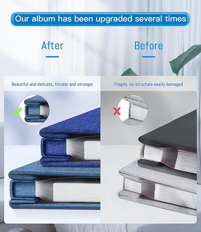 popotop Photo Album Self Adhesive with Picture Display Window,40 Pages DIY Scrapbooking Supplies Kit for 4x6 10x12 Picture,Linen Cover Memory Book for Baby Wedding, with Scraper and Metallic Pen