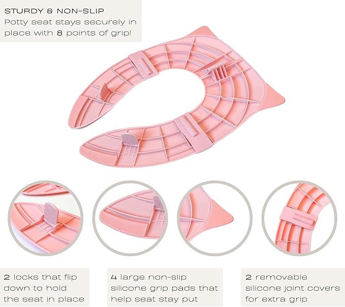 Hippypotamus Travel Potty Seat for Toddler - Folding Potty Training Seat - Portable Toilet Seat Cover for Baby & Kids (PINK Unicorn)