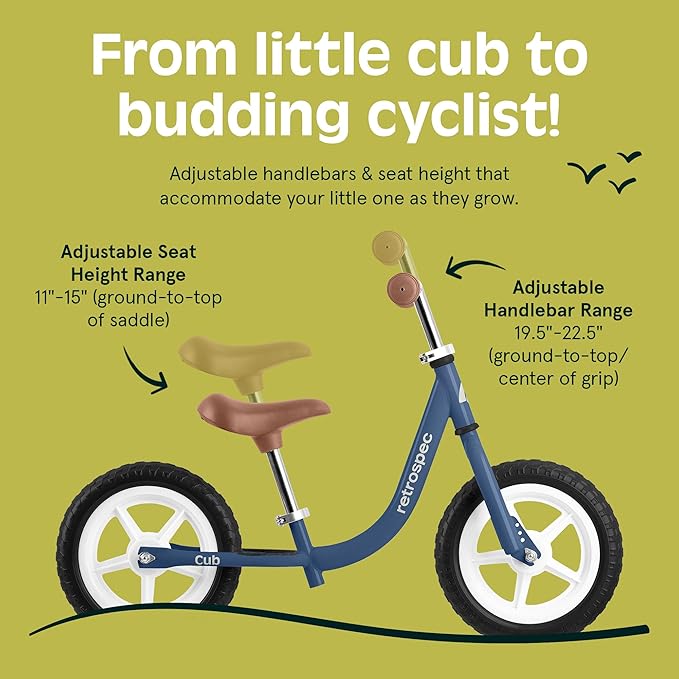 Retrospec Cub Toddler 12" Balance Bike, 18 Months - 3 Years Old, No Pedal Beginner Kids Bicycle for Girls & Boys, Flat-Free Tires, Adjustable Seat, & Durable Frame