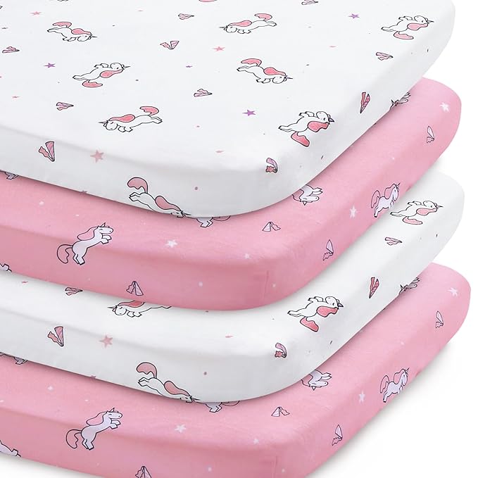Pack and Play Sheets, Pack n Play Sheets | Mini Crib Sheets 4-Pack, Ultra Soft Pack n Play Mattresses Sheets Compatible with Graco Pack n Play, Soft and Breathable Material, Pink