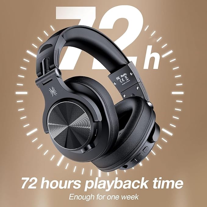 OneOdio A70 Bluetooth Over Ear Headphones, Wireless Headphones with 72H Playtime, Hi-Res, Built-in Mic, 3.5mm/6.35mm Wired Audio Jack for Studio Monitor & Mixing DJ Guitar AMP, Computer Laptop PC