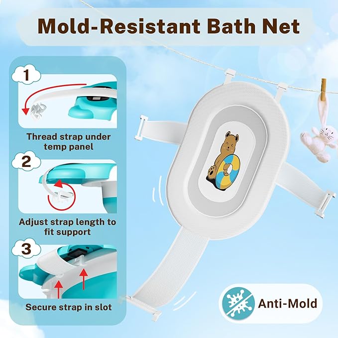 AVIDOR Baby Bathtub,Collapsible Bathtub for Newborn to Toddler,Durable Essential Infant Bath Tub,Portable Travel Baby Bathtub with Soft Cushion,No-Slip Hanging and Detachable Bathtub(Blue)