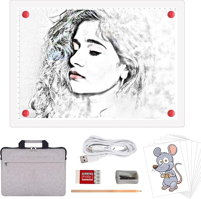 A4 Rechargeable LED Tracing Light Box with Carry Bag, ELICE Wireless Battery Powered Light Pad Artcraft Lightpad Cordless Light Board for Diamond Painting Drawing Sketching Weeding Vinyl (White)