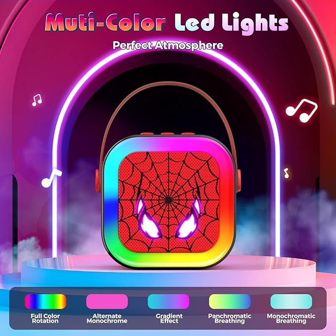 LED Karaoke Machine Toy: Mini Microphone for Kids 4 5 6 7 8 9 10 Year Old Boys Girls Toys Birthday Gifts Portable Bluetooth Speaker with 2 Wireless Mics for Adults Boy Girl Ages 3-12