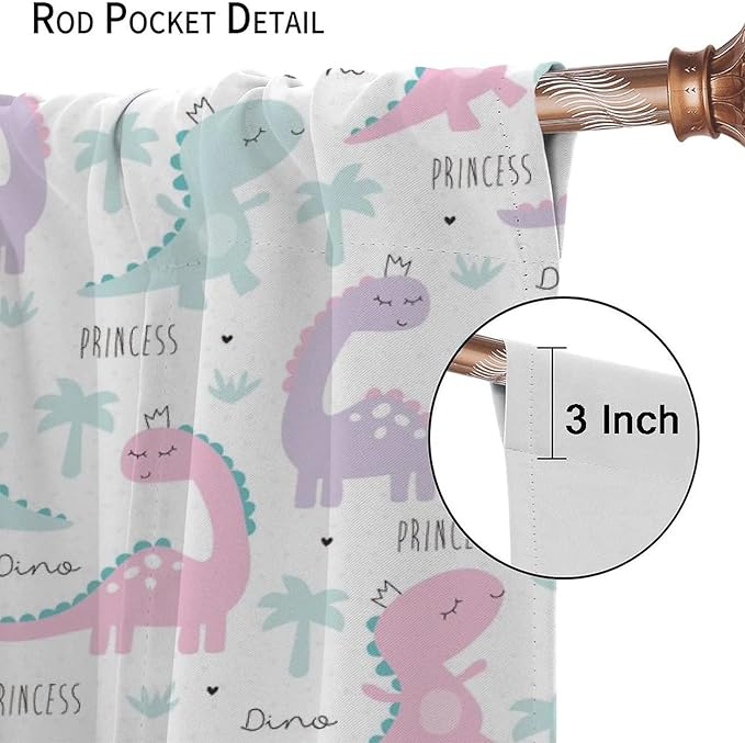 Kids Dinosaur Curtains for Boys Girls Bedroom Decor Cartoon Dino Colorful Cute Funny Animal Wildlife Printed Blackout Rod Pocket Window Drapes for Baby Nursery Playroom Living Room W21xL45in Decor