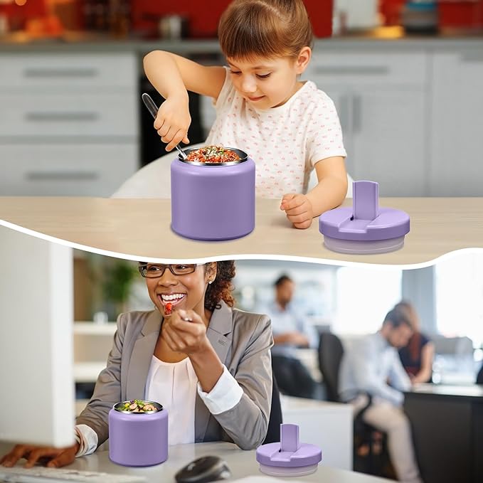 26oz Kids Thermos for Hot Food, Insulated Vacuum Food Jar with Buckle Lid, Stainless Steel Wide Mouth Leak Proof Insulated Lunch Container for School Picnic Travel, Purple