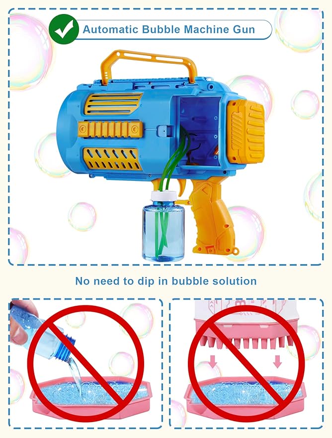 Upgraded Bubble Machine Gun, Built-in Solution, Automatic Blower, 8000+ Bubbles Per Minute for Kids Adults Maker Toys Indoor Outdoor Wedding Birthday Party - Blue