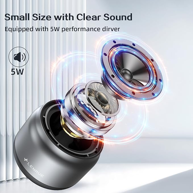 LENRUE Bluetooth Speaker,Small Portable Speakers,Mini Wireless Speaker with 5W Clear Sound,15H Playback Time,Gift for Men/Women/Kids/Boys/Girls,Home and Outdoor Activities (Gray)