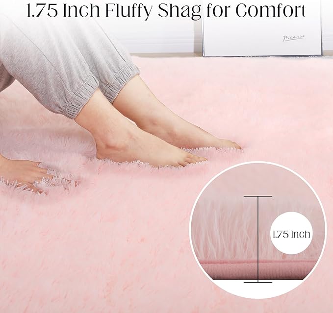 Soft 5x7 Pink Rug, Fluffy Area Rugs for Living Room, Plush Area Rugs for Bedroom, Non-Slip Indoor Carpet for Nursery, Study Room, Kids Room, Room Decor