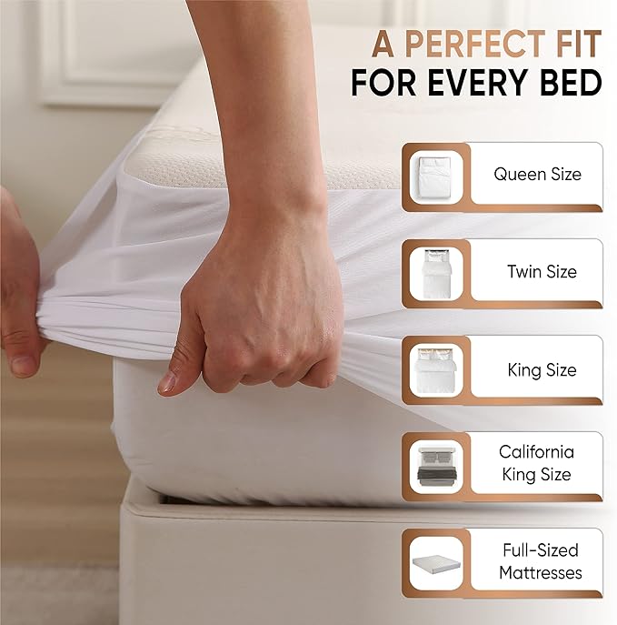 Waterproof Organic Mattress Protector King - Organic Cotton Breathable Mattress Pad Cover - 250 GSM Comfort - Deep Pocket - Fitted Comfort