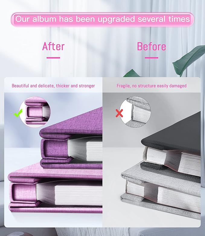 popotop Photo Album Self Adhesive with Picture Display Window,60 Pages DIY Scrapbooking Supplies Kit for 4x6 10x12 Picture,Linen Cover Memory Book for Baby Wedding, with Scraper and Metallic Pen