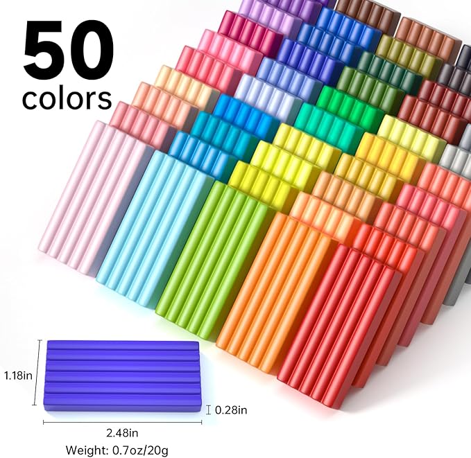 Shuttle Art Polymer Clay Kit, 50 Colors, Soft Oven Clay Kit, 19 Carving Tools and 10 Kinds of Accessories, Non-Stick, Non-Toxic, Ideal Gift for Kids