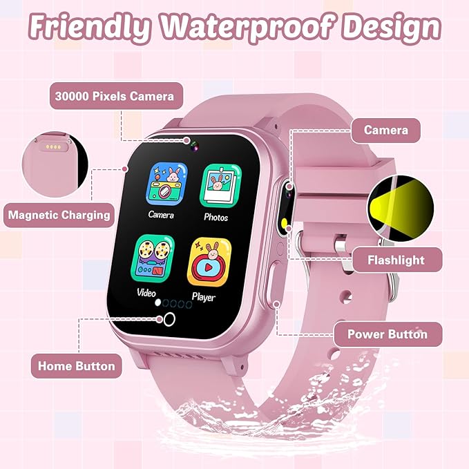Waterproof Smart Watch for Kids Gift for Girls Age 5-12 with 32 Games, Dual Camera, Habit Tracking, Music Player, Video, Alarm Clock, HD Touchscreen Kids Smart Watch Birthday Toys for 3-12 Year Old