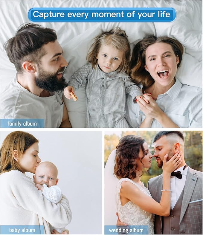 popotop Photo Album Self Adhesive with Picture Display Window,40 Pages DIY Scrapbooking Supplies Kit for 4x6 10x12 Picture,Linen Cover Memory Book for Baby Wedding, with Scraper and Metallic Pen